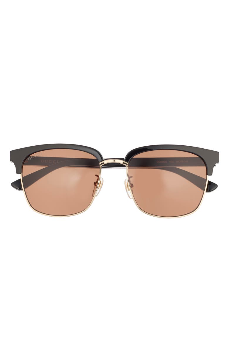 Gucci 56mm Half Rim Sunglasses, Main, color, Black Black Brown