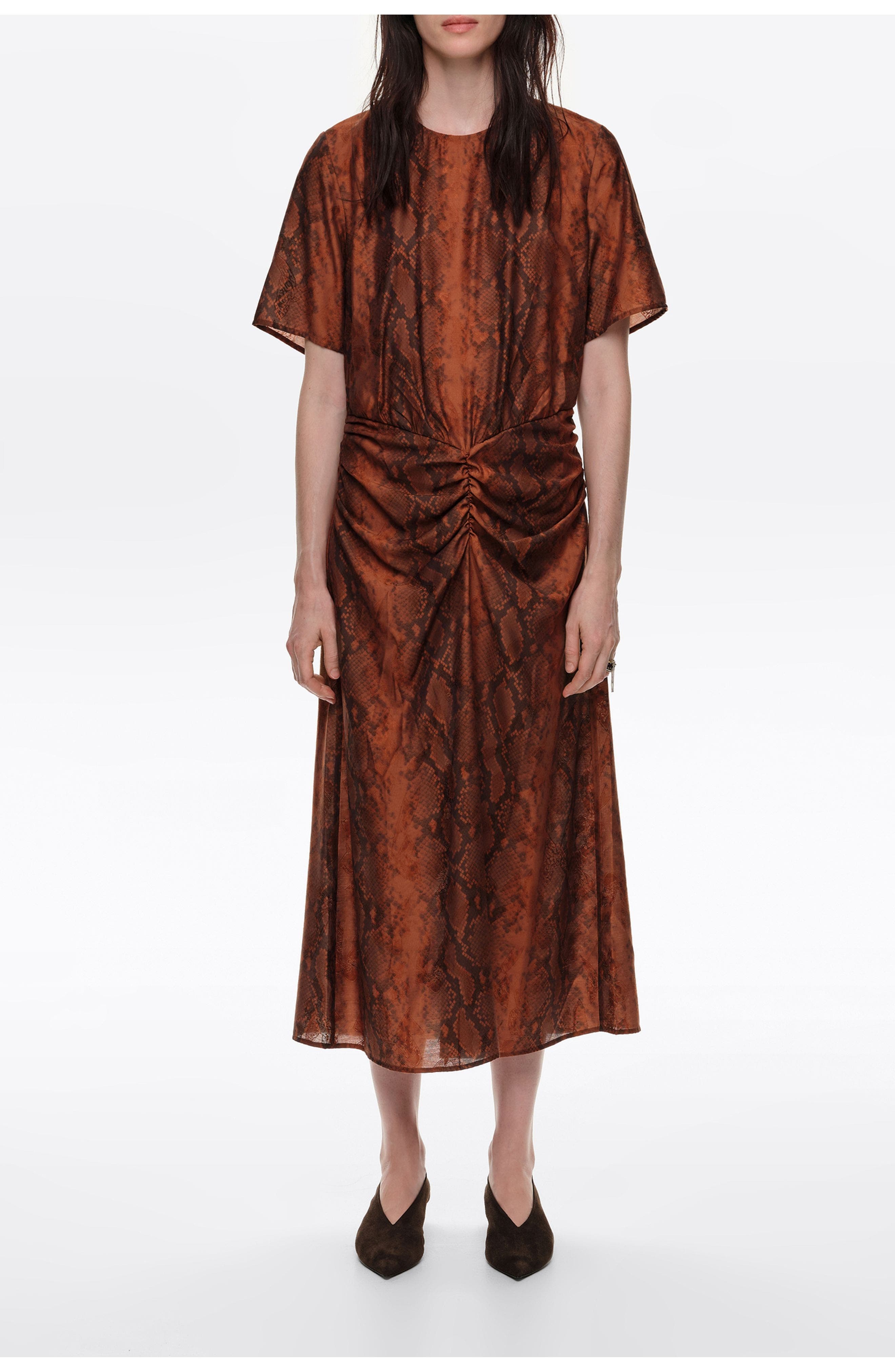 Serpent Text BIMBA Y LOLA Snake Print Ruched Midi Dress (Women) | Nordstrom