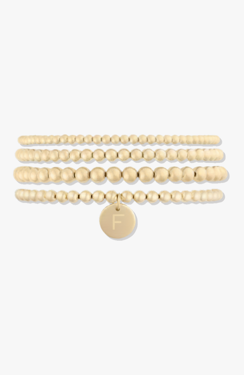 Classic Initial Coin 14k Gold Filled Bead Four Bracelet Stack