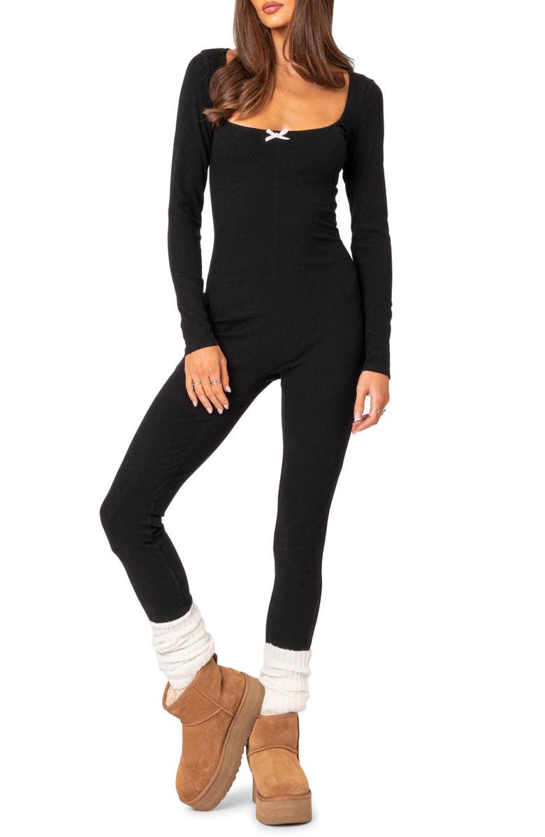 EDIKTED Cloud 9 Long Sleeve Rib Jumpsuit, Main, color,