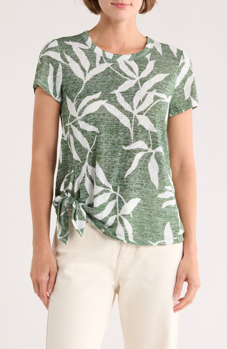Bobeau Side Tie T-Shirt, Main, color, Green Leaf
