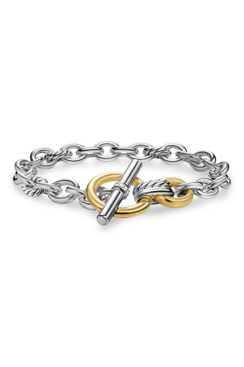 DY Mercer® Toggle Chain Bracelet in Sterling Silver with 18K Yellow Gold and Diamonds, 12.7mm, Main, color, DIAMOND