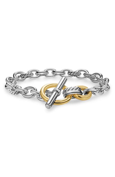 DY Mercer® Toggle Chain Bracelet in Sterling Silver with 18K Yellow Gold and Diamonds, 12.7mm