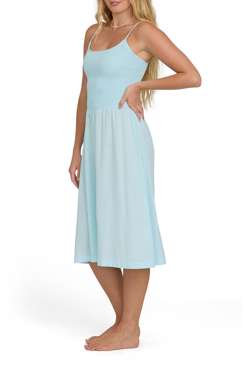 Hidden Cover Smocked Sleeveless Cotton Blend Midi Dress, Alternate, color, CLEARWATER