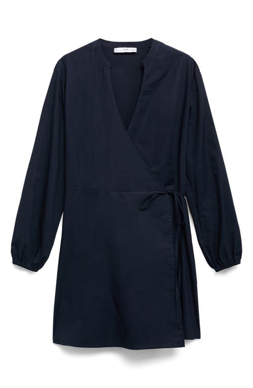 Mango Long Sleeve Cotton Wrap Minidress In Blue
