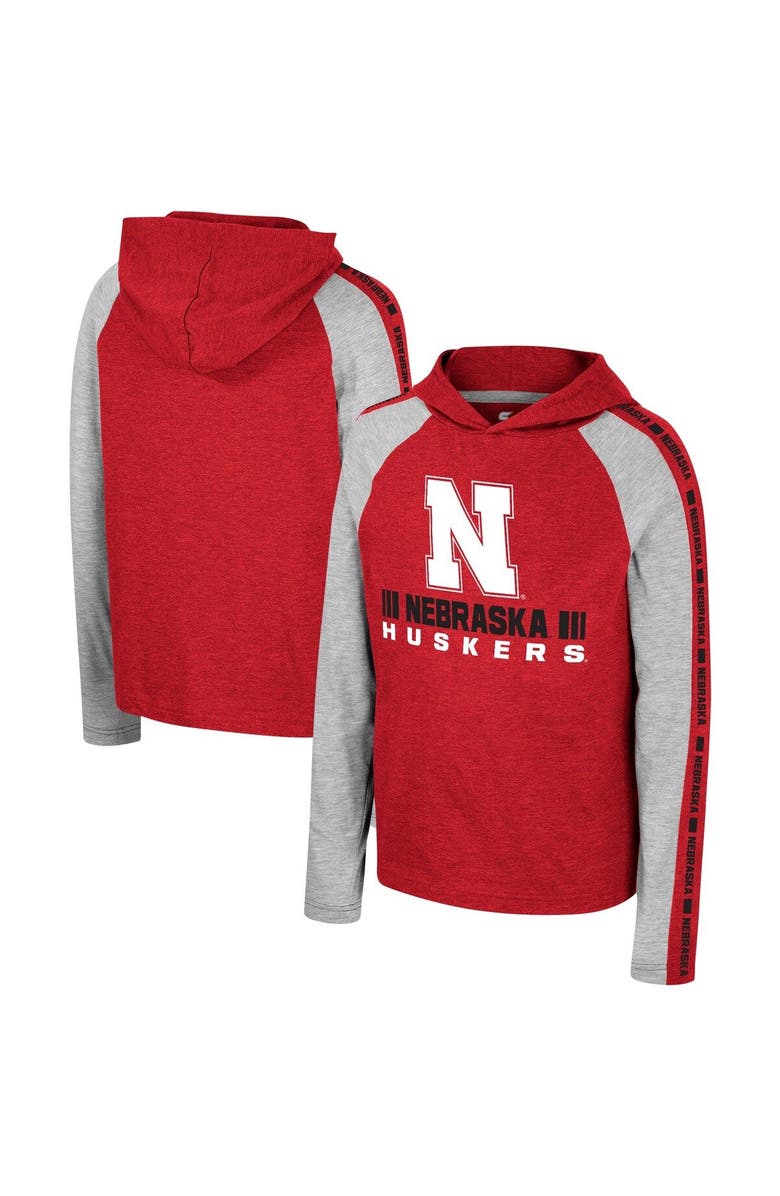 COLOSSEUM Youth Colosseum Scarlet Nebraska Huskers Ned Raglan Long Sleeve Hooded T-Shirt, Alternate, color, 