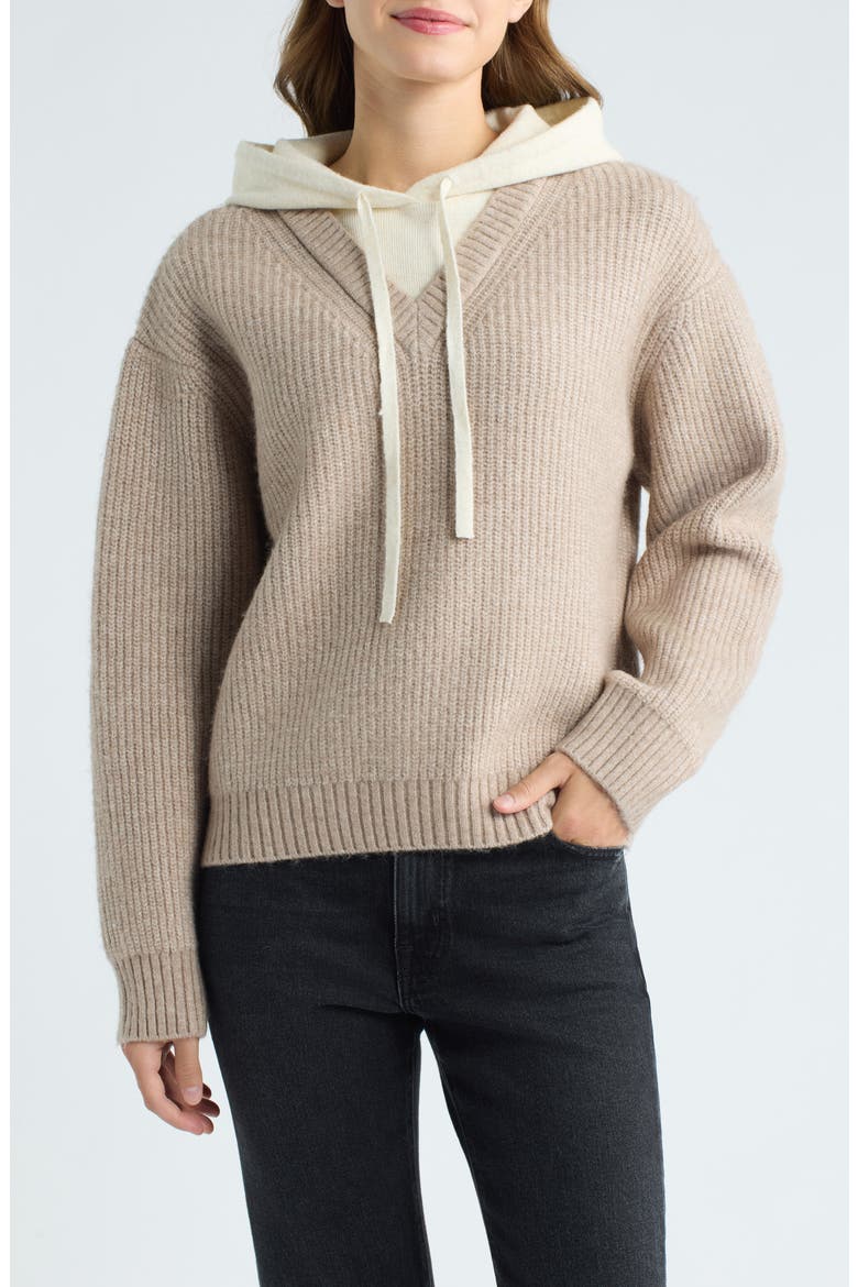 Layered Sweater Hoodie, Main, color, SIMPLY TAUPE / IVORY