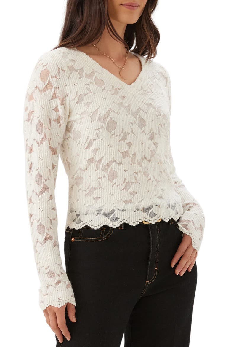 Floral Burnout V-Neck Top, Alternate, color, CREAM