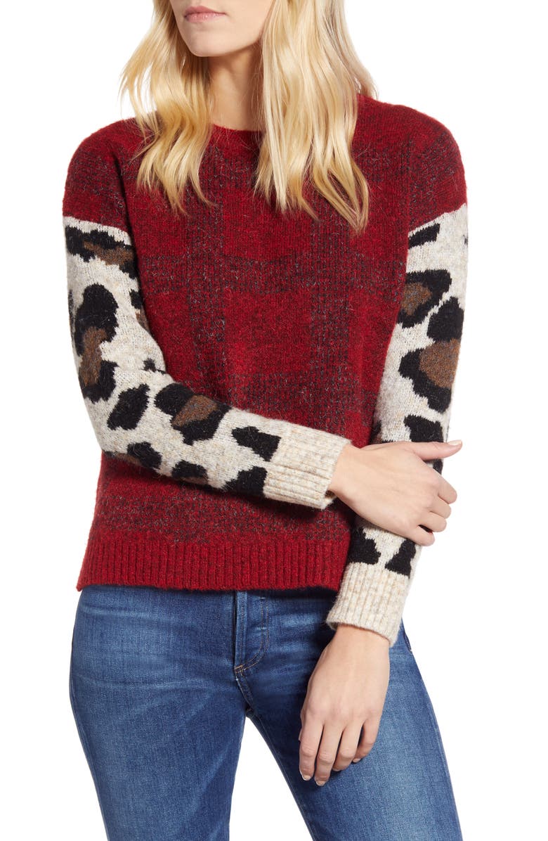 RD Style Leopard Sleeve Sweater, Main, color, 