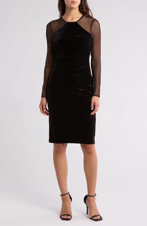 Long Sleeve Ruched Velvet Body-Con Dress