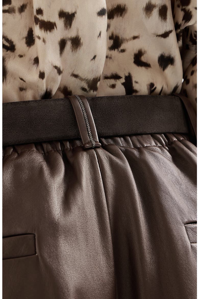 Nappa leather wide Bermuda shorts with monili, Alternate, color, Rust Brown