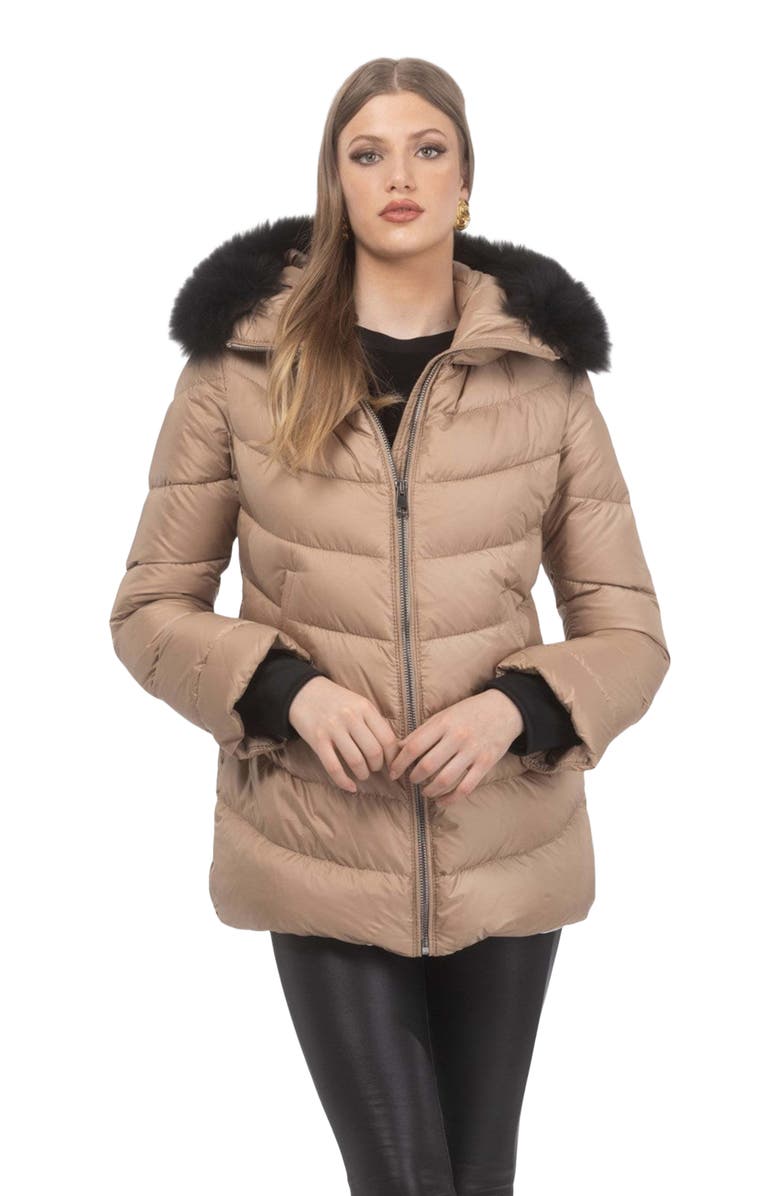 GORSKI Apres-Ski Jacket With Detachable Toscana Hood Trim, Alternate, color, Camel/Black