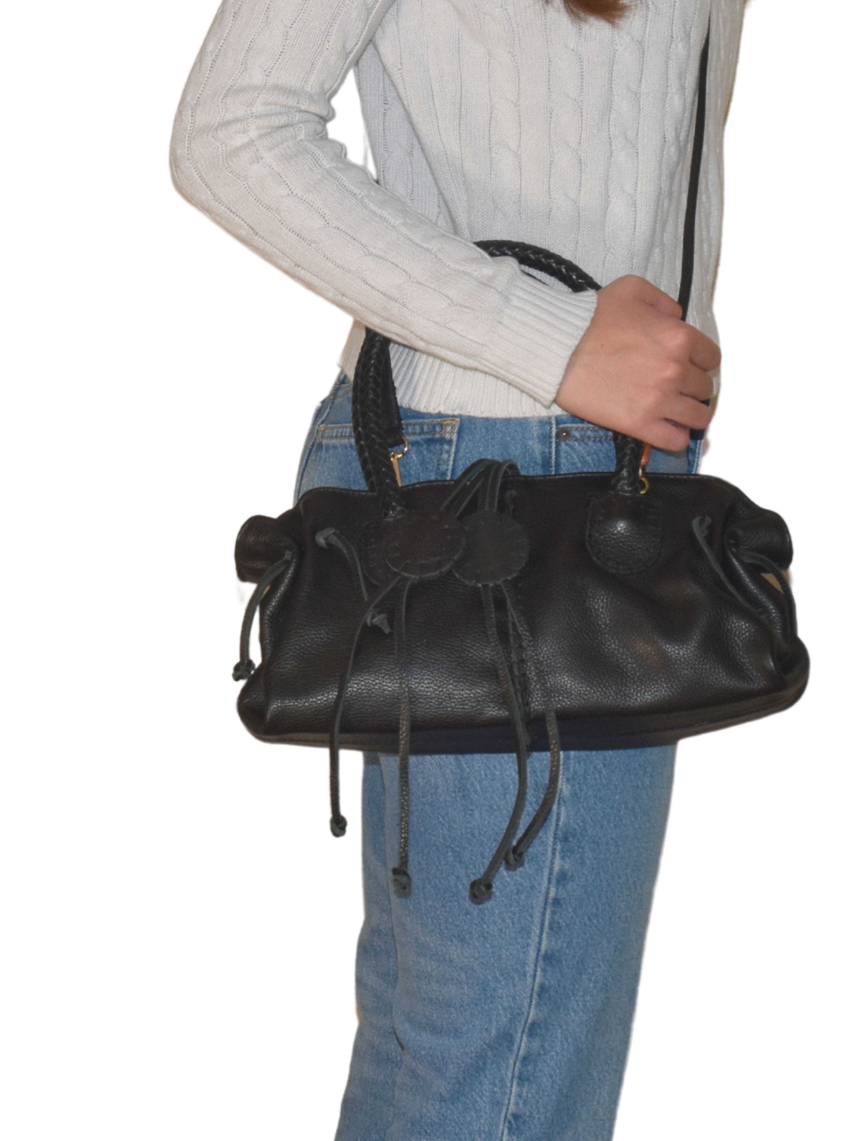 Carlos Falchi Mini Satchel Leather Bag, Alternate, color, Black Obsidian