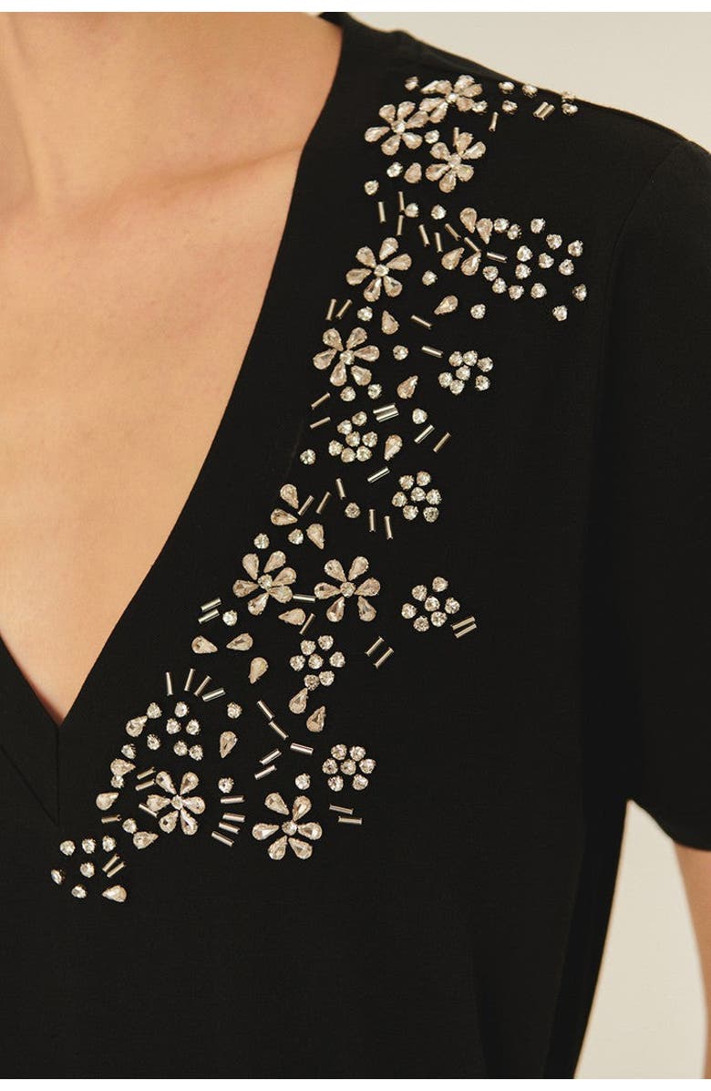 Exquise Mallory Understated Embellished Tee, Alternate, color, Black