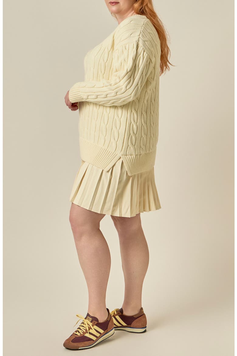 Mixed Media Pleated Minidress, Alternate, color, CREAM