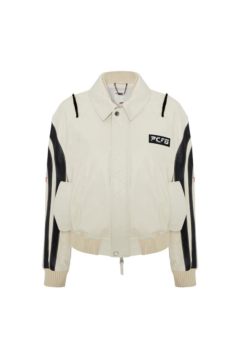 Boomerang Biker Leather Jacket, Main, color, Beige