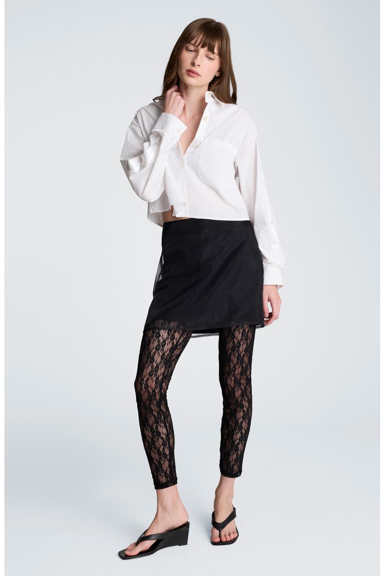 Satin Stripe Crop Button-Up Shirt, Alternate, color, PURE WHITE