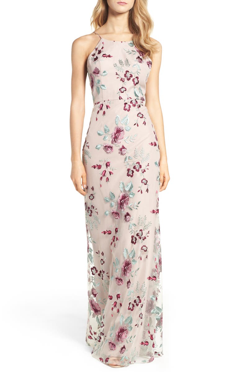 Jenny Yoo Claire Floral Embroidered Gown, Main, color, 