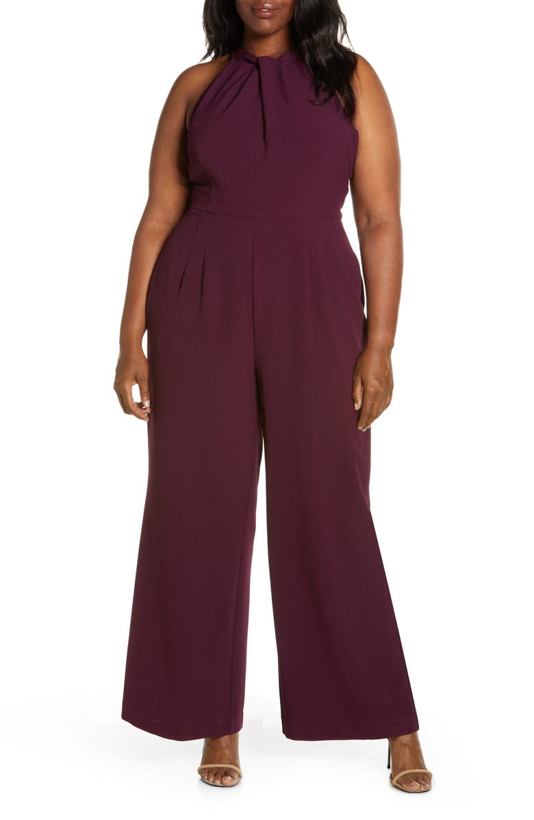 Julia Jordan Sleeveless Twisted Halter Wide Leg Jumpsuit, Main, color, Cabernet