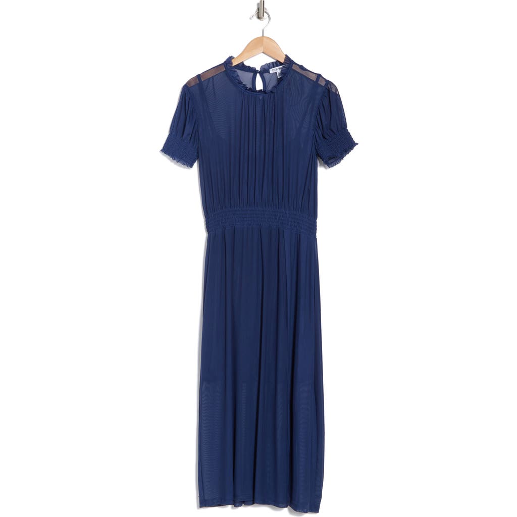 Steve Madden Mesh Short Sleeve Dress In Medieval Blue