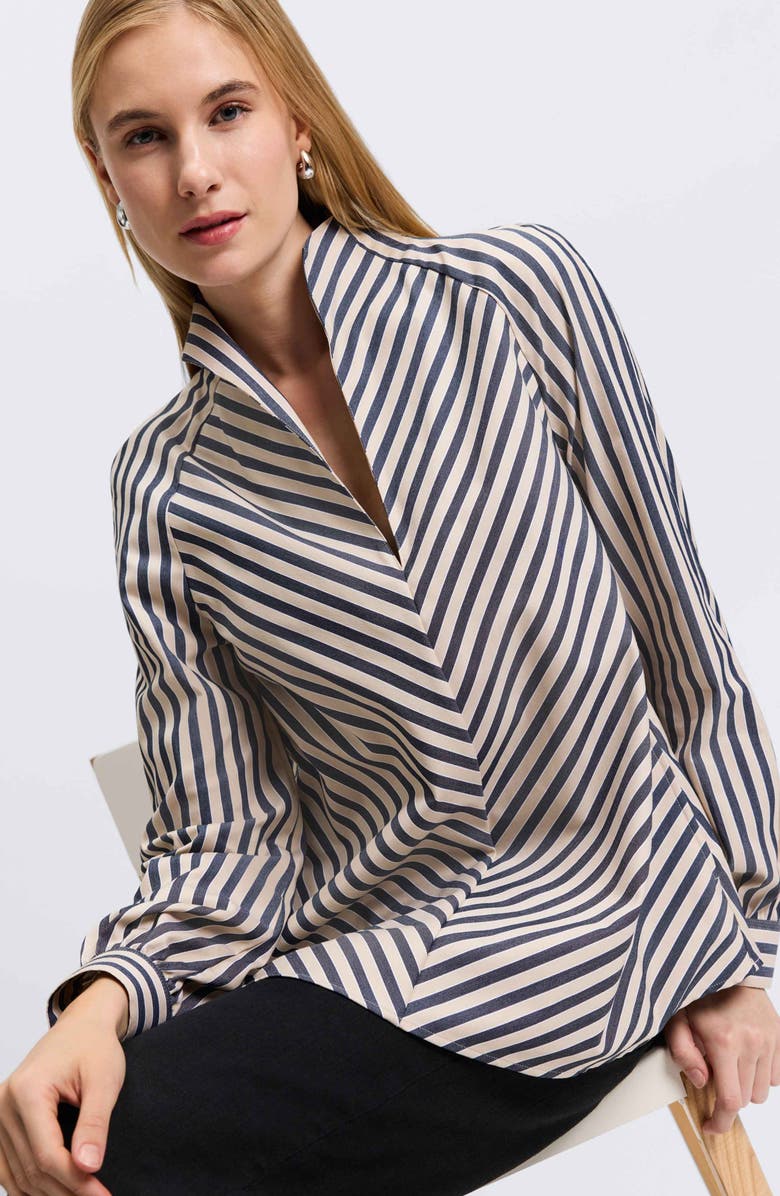 Foxcroft Daphne Stripe Stretch Cotton Blend Button-Up Shirt, Alternate, color, 