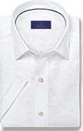 David Donahue Paisley Print Short Sleeve Linen & Cotton Button-Up Shirt