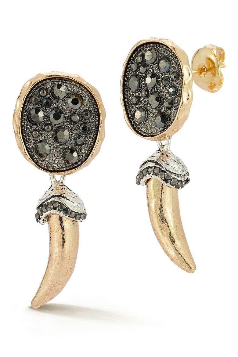 Cubic Zirconia Horn Drop Earrings, Main, color, GOLD