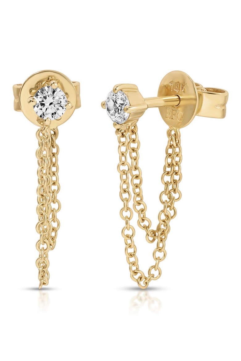 Diamond Solitaire Looped Chain Drop Earrings, Main, color, 14K YELLOW GOLD