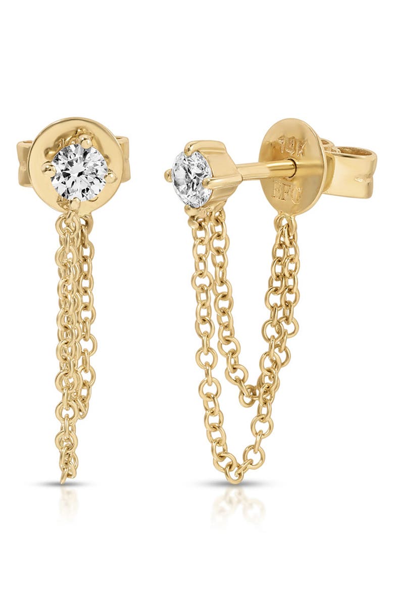 EF Collection Diamond Solitaire Looped Chain Drop Earrings, Main, color,