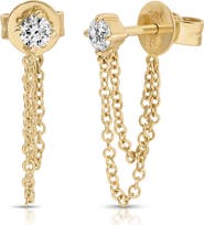 EF Collection Diamond Solitaire Looped Chain Drop Earrings
