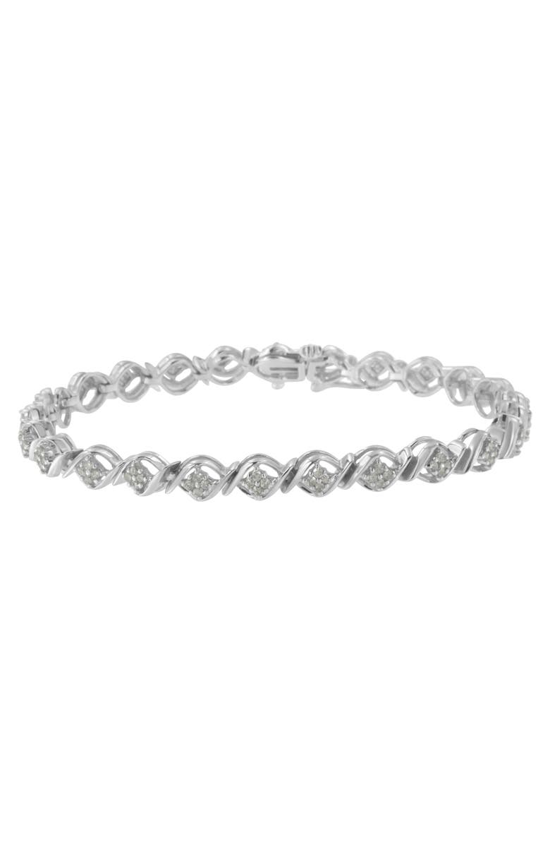 Haus of Brilliance Silver Diamond Cluster Link Bracelet, Main, color, White