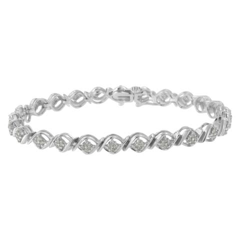 Silver Diamond Cluster Link Bracelet