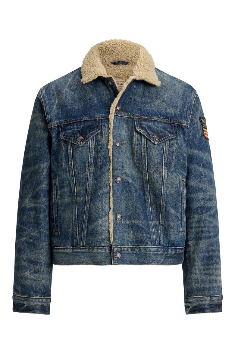 Rigid Fleece Lined Denim Trucker Jacket, Alternate, color, BLUE