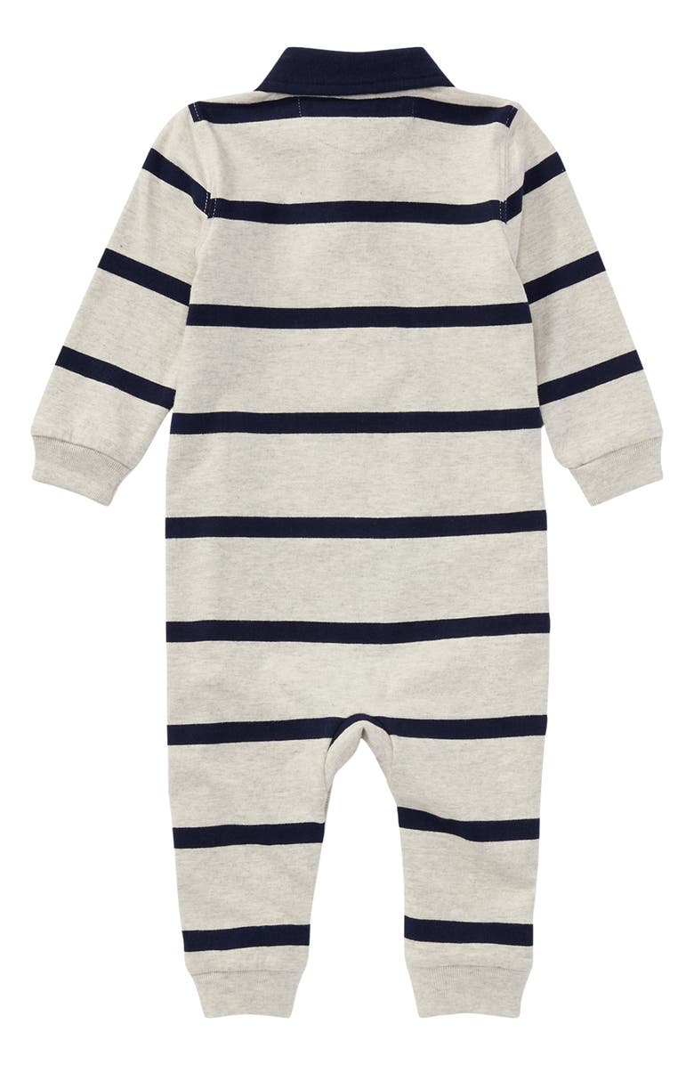 Ralph Lauren Rugby Stripe Cotton Interlock Polo Romper, Alternate, color, Light Sport Heather Multi