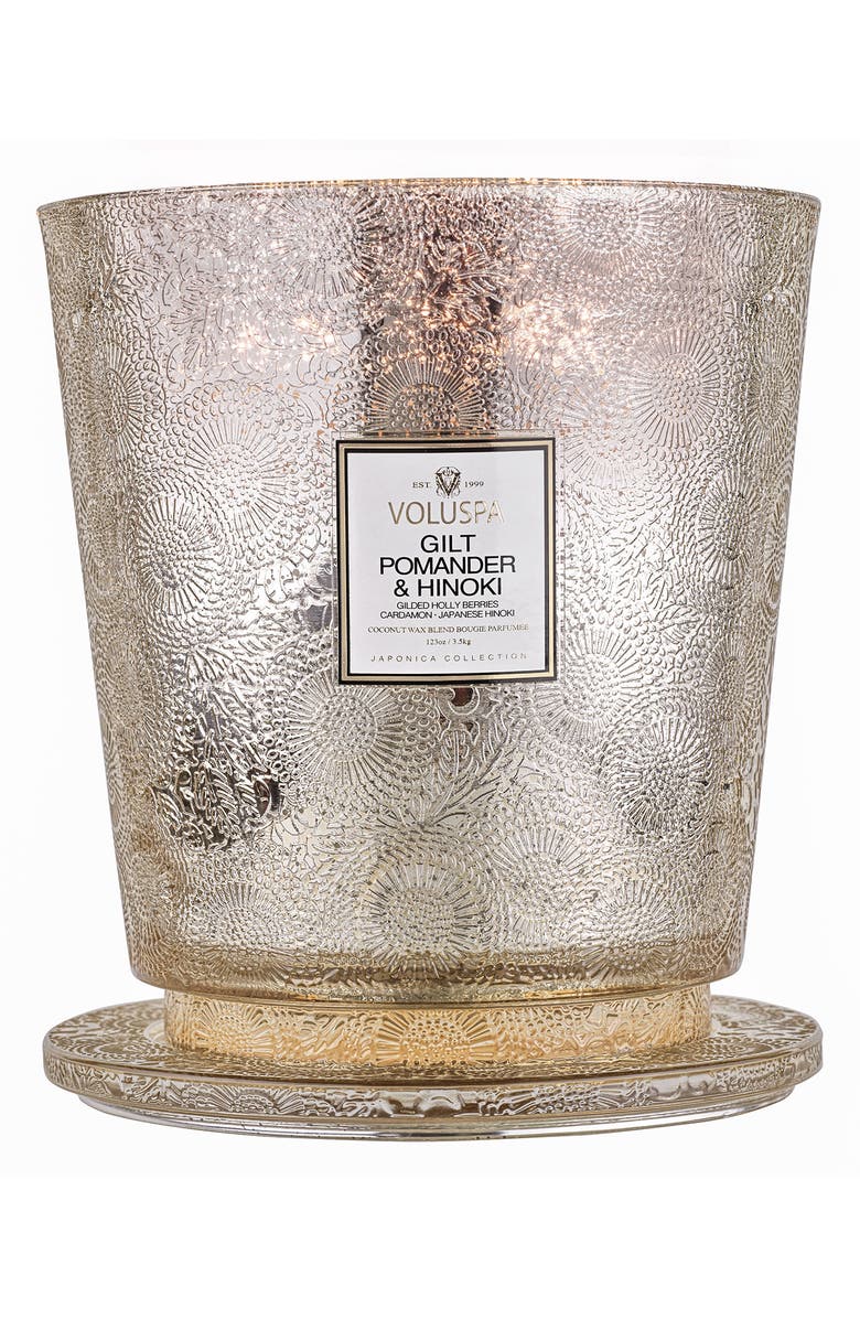 Voluspa Gilt Pomander & Hinoki Hearth Candle, Main, color, Gilt Pom/Hinoki