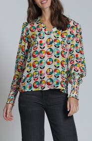 APNY Print Smocked Cuff Top