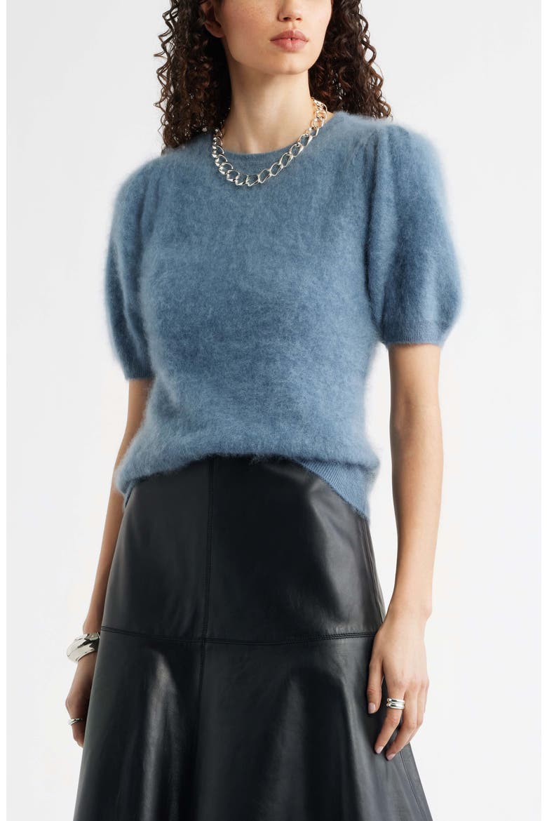 Femme Short Sleeve Brushed Cashmere Sweater, Main, color, BLUE CHIP