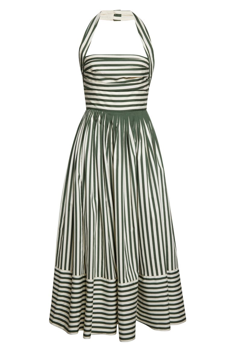 Stripe Cotton Blend Halter Dress, Alternate, color, IVORY/ RACING GREEN