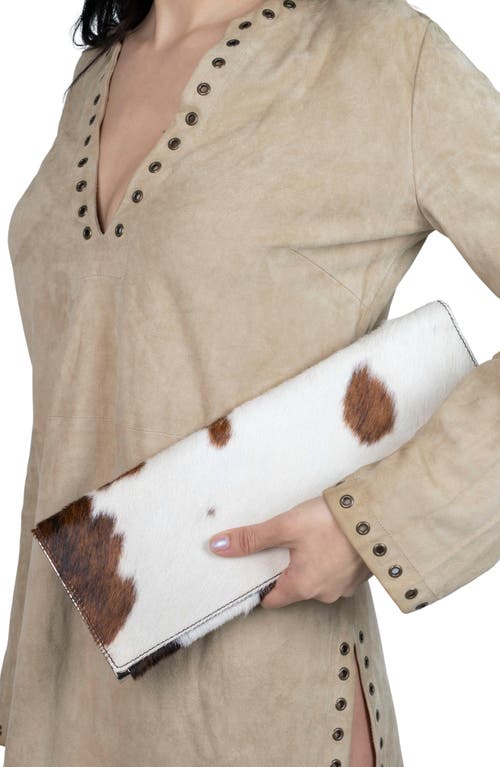 Jeffrey Campbell Genuine Calf Hair Clutch In Tan White Cow Silver