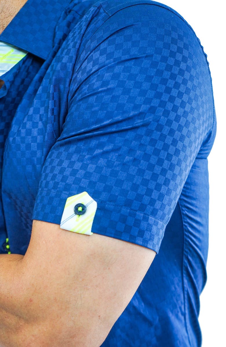 Maceoo Galileo Panam 38 Navy Contemporary Fit Short Sleeve Button-Up Shirt, Alternate, color, Blue