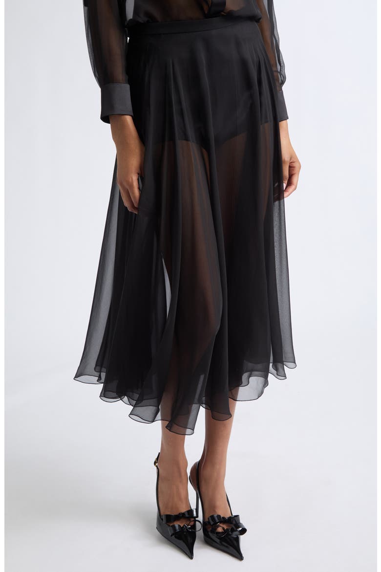 Silk Chiffon Midi Skirt, Alternate, color, BLACK