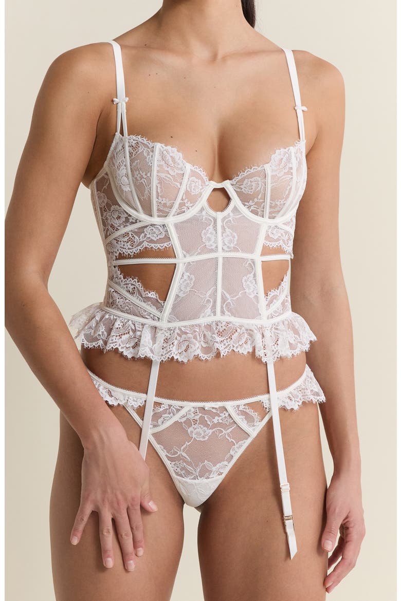 Beloved Lace Underwire Bustier with Garter Straps, Alternate, color, WHITE