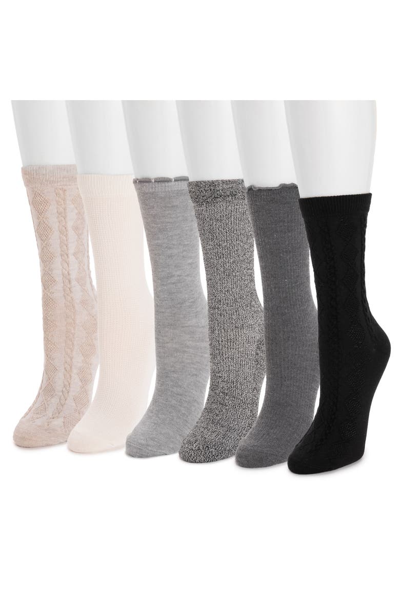 Whisper Soft Crew Socks 6 Pair Pack, Alternate, color, Ebony