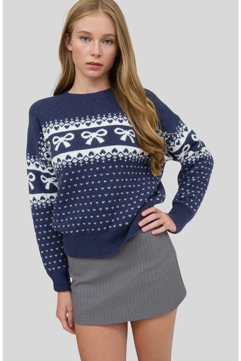 Bow Crewneck Sweater, Alternate, color, NAVY