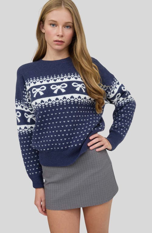 Blu Pepper Bow Crewneck Sweater In Blue