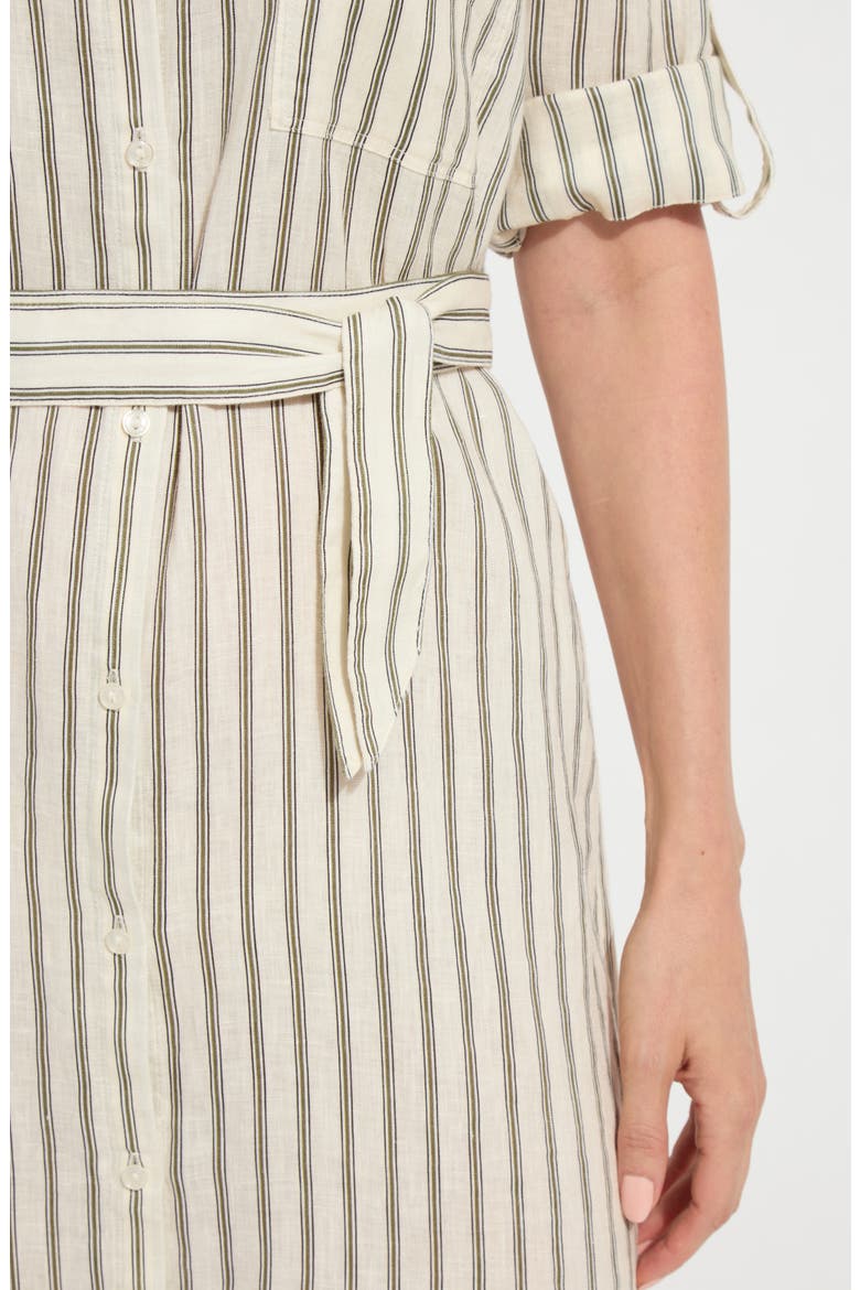 Juniper Stripe Belted Linen Shirtdress, Alternate, color, OLIVE GROVE STRIPE