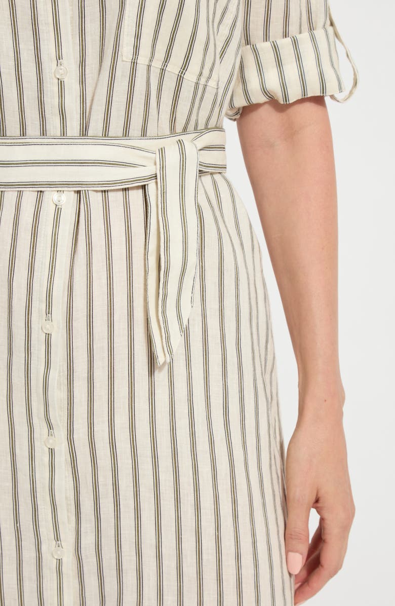 Lysse Juniper Stripe Belted Linen Shirtdress, Alternate, color, Olive Grove Stripe