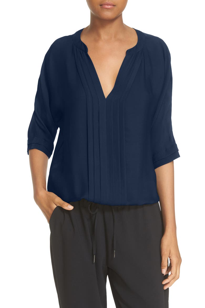 'Marru' Semi-Sheer Silk Blouse, Alternate, color, DARK NAVY
