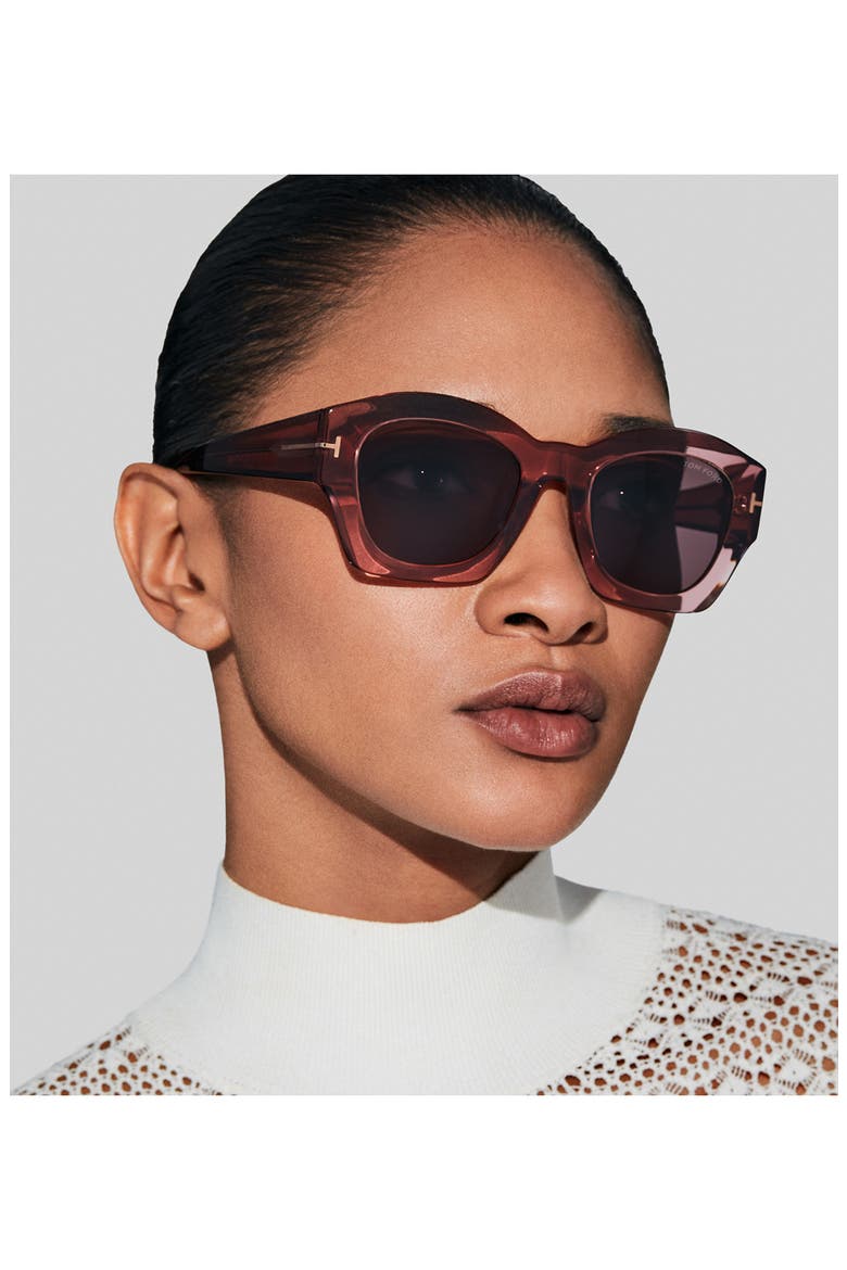 Guilliana 52mm Geometric Sunglasses, Alternate, color, SHINY PINK / BROWN