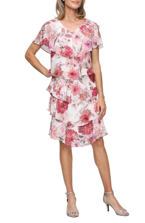 Floral Tiered Ruffle Chiffon Dress